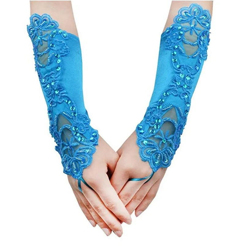 Guantes rosas largos de encaje para novia, elegantes guantes elásticos para fiesta de noche, disfraz de fiesta de graduación, lentejuelas de