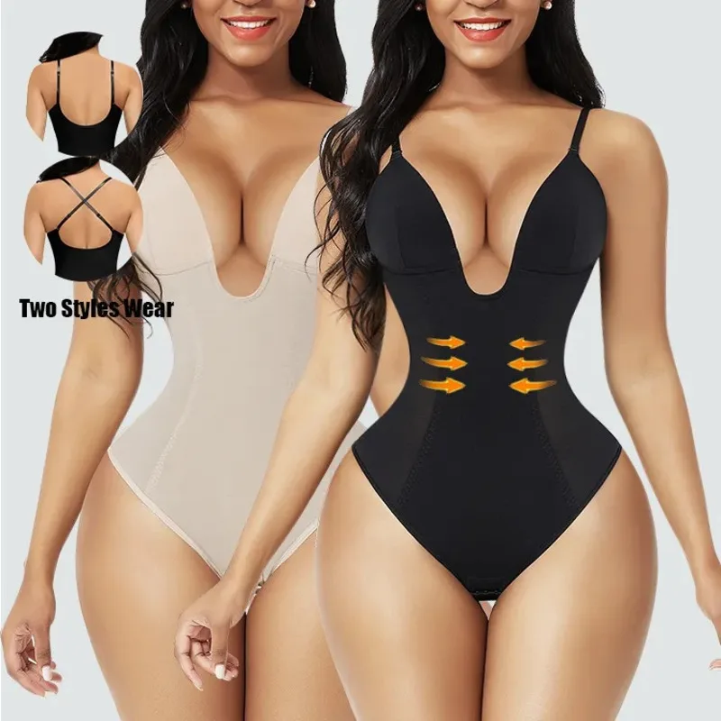 

Bodysuit Shapewear Deep V-neck Body Shaper Backless U Plunge Thong Shapers Waist Trainer Push Up Women Corset