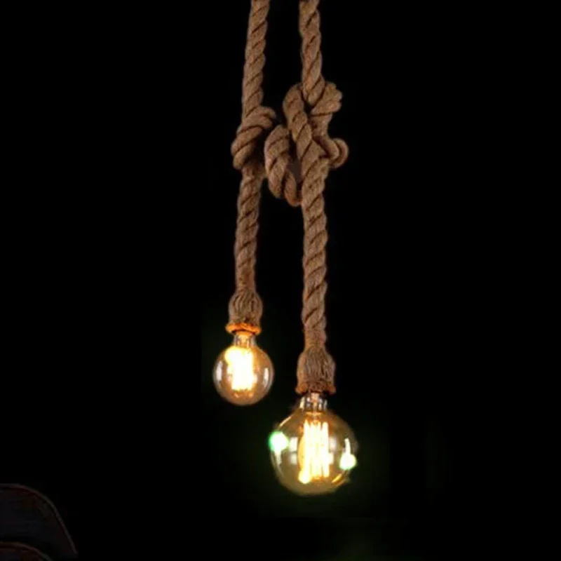 Retro E27 Edison Bulb 18mm Countryside Hemp Rope Lamp Pendant Lights Edison Bulb for Living Room or Cafe Lights