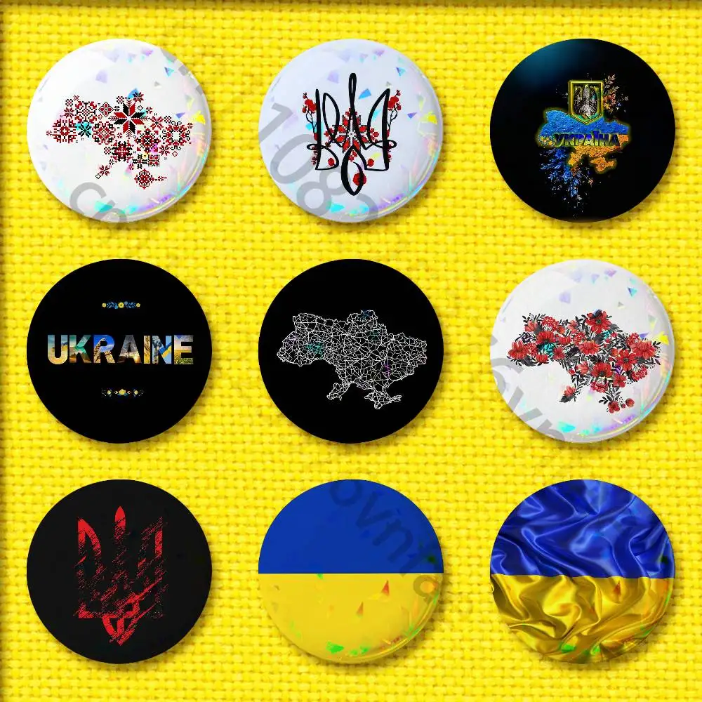 U-Ucraina Bandiera ucraina Fiore Distintivo Per 44mm 25mm 75mm 32mm 58mm Spilla rotonda Insegne Copertura Accessori