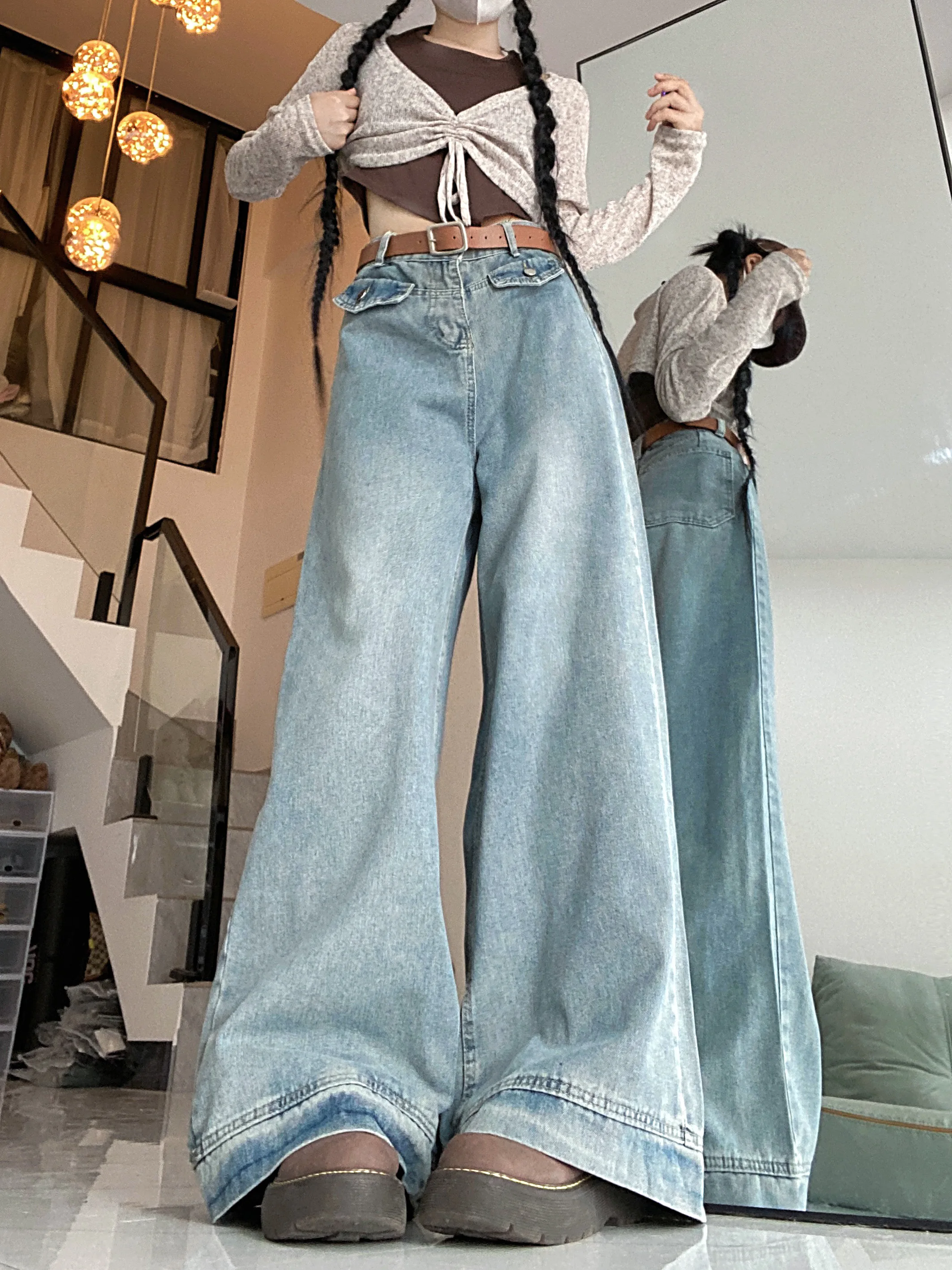 WCFCX STUDIO-Calça larga de cintura alta feminina, simples, moda versátil, calça larga, calça casual, outono, 2023