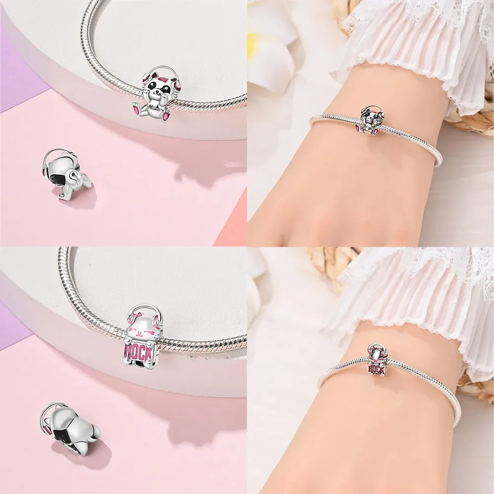 Gorgeous 925 Sterling Silver Cute Princess Pink Bag Crown Beads Charms Fit Bracelets and Necklaces Fine Jewelry for Women Girls