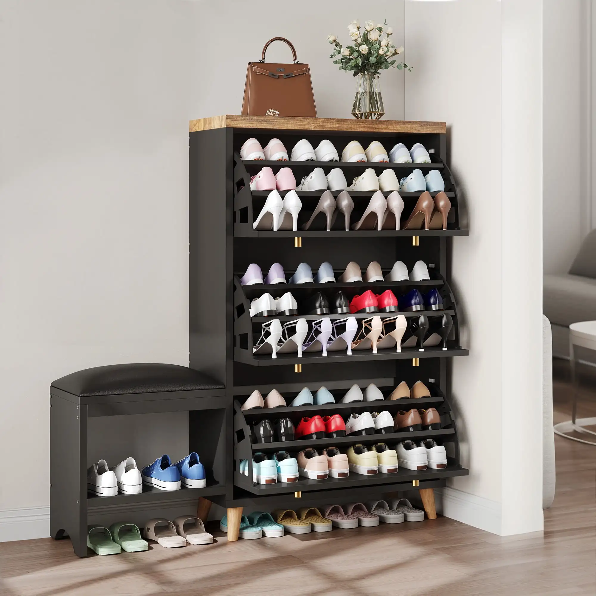 Shoe Cabinet with 3 Flip Drawers, Freestanding Shoe Rack Storage Organizer Bench for Hallway Entryway Bedroom