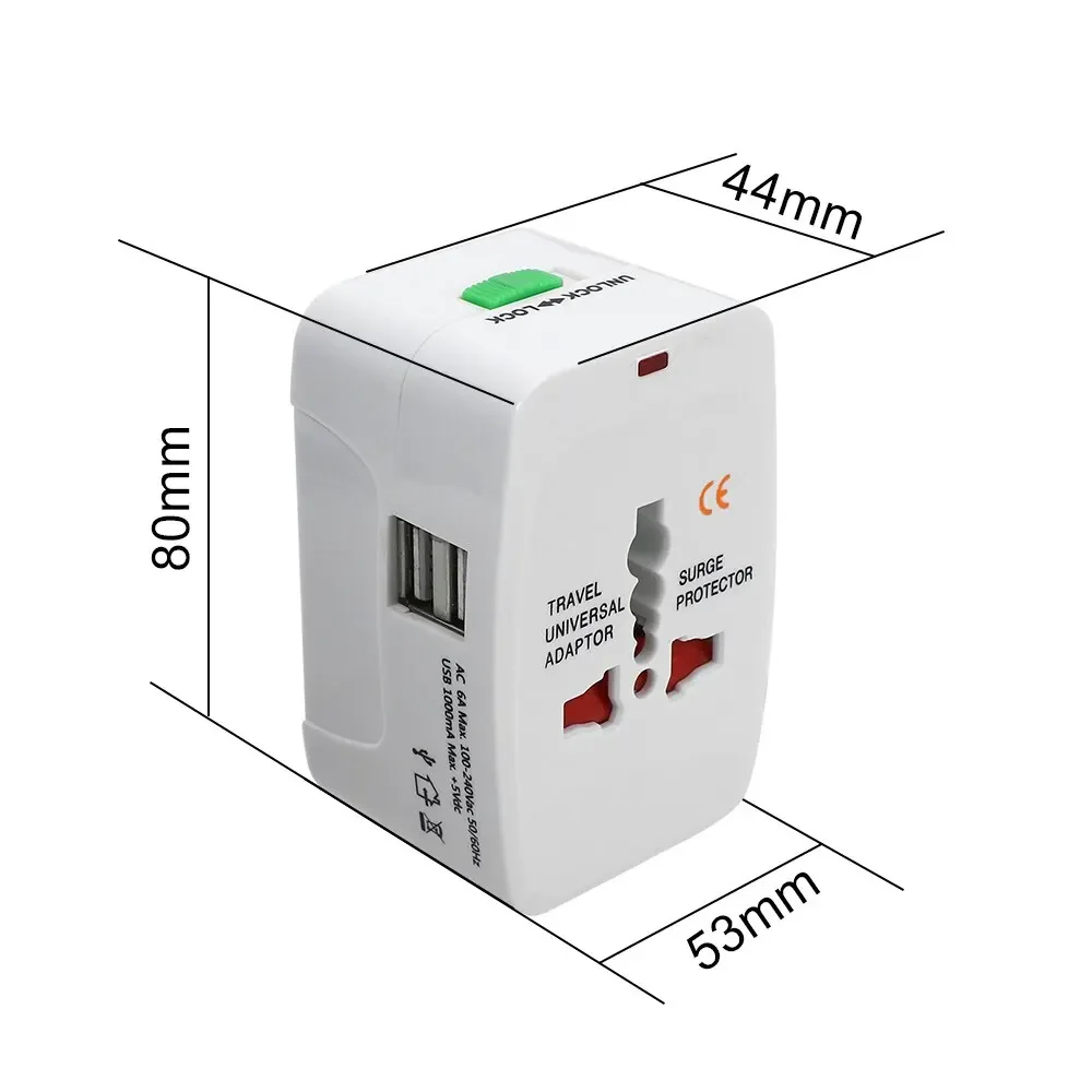 AU US UK EU Converter All in One International Plug Adapter 2 USB Ports World Travel AC Power Charger Adapter