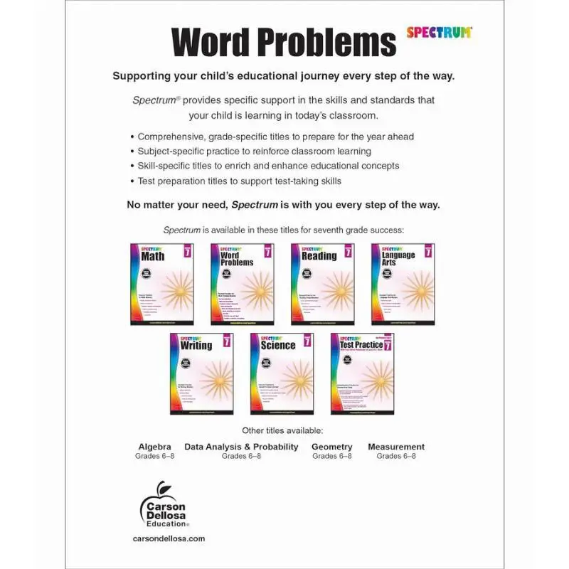 Spectrum Word Problems Grade 7 Carson Dellosa Education Carson Dellosa Education 9781624427336 Book