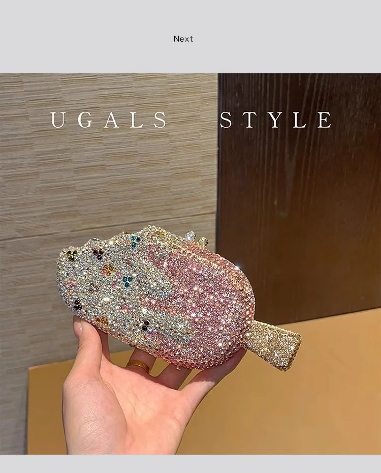 Ice Cream Shaped Clutch Purse Wedding Party Banquet Bag Glitter Rhinestones Diamond Evening Bag Women Crystal Cute Handbag view 4