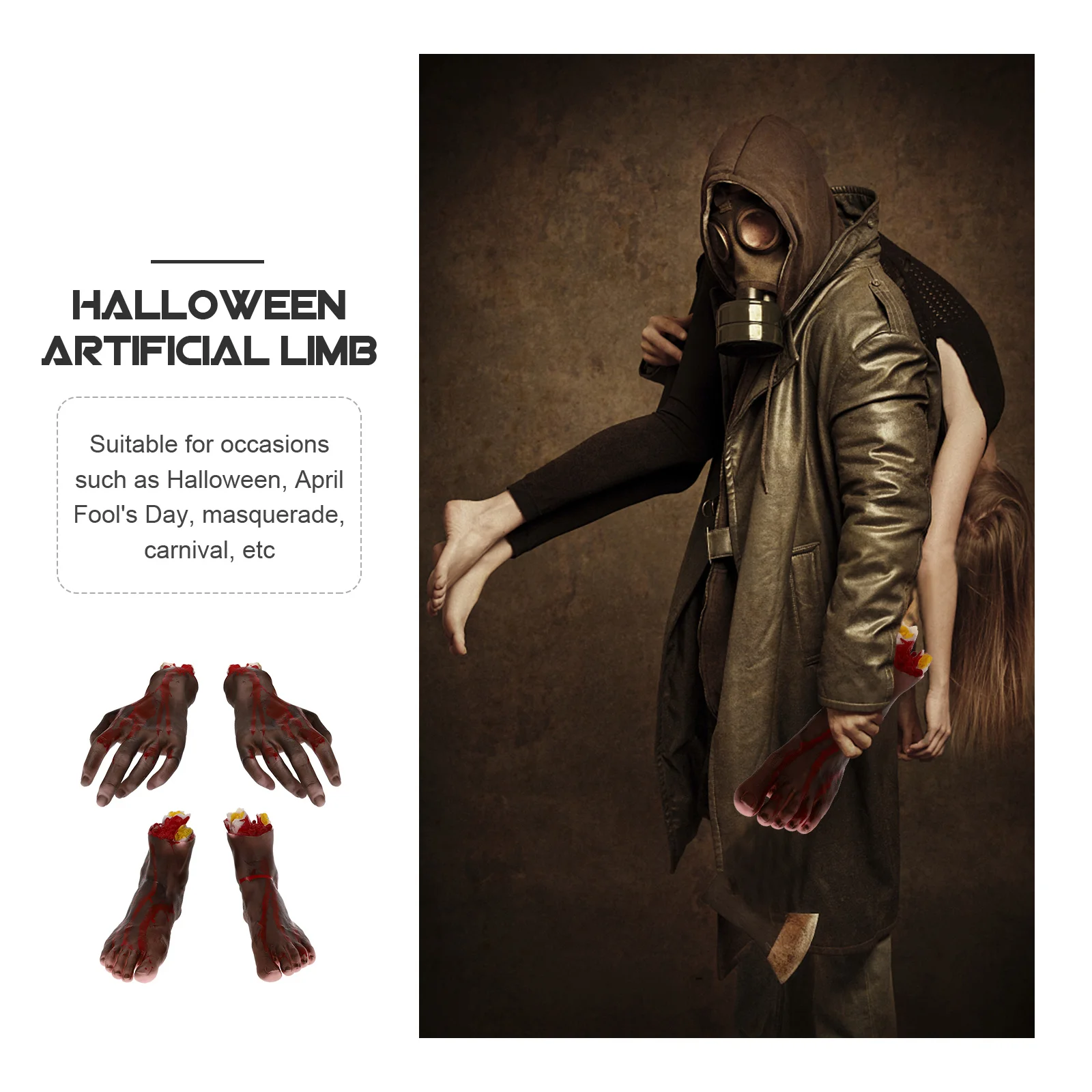 

4Pcs Halloween Fake Hands Severed Bloody Realistic Prank Props Haunted House Scary Decoration Carnivals April Fool's Day