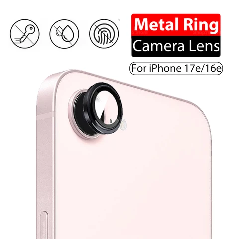 Защитное стекло для камеры Apple iPhone 17e, iPhone 16e, закаленное стекло для экрана, защитная пленка с металлическим кольцом
