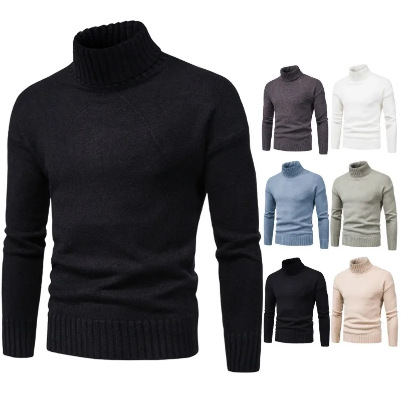 Autumn Foreign Trade Men's Knitted Sweater Cross-border Men's Clothing Turtleneck Fashion Long-sleeved Sweater Bottoming Shirt