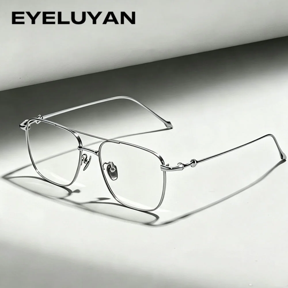 EYELUYAN 148mm Size Wide Face Glasses Frame Men Pure Titanium Fashion Double Beam Square Full-Rim Optical Spectacles Frame