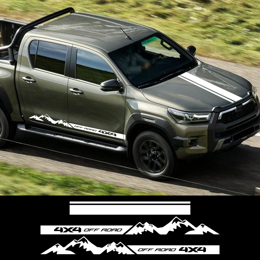 

Креативные графические наклейки для внедорожников 4x4, боковые наклейки для Toyota Hilux, декоративные полосы на капот, внешние украшения для аксессуаров.