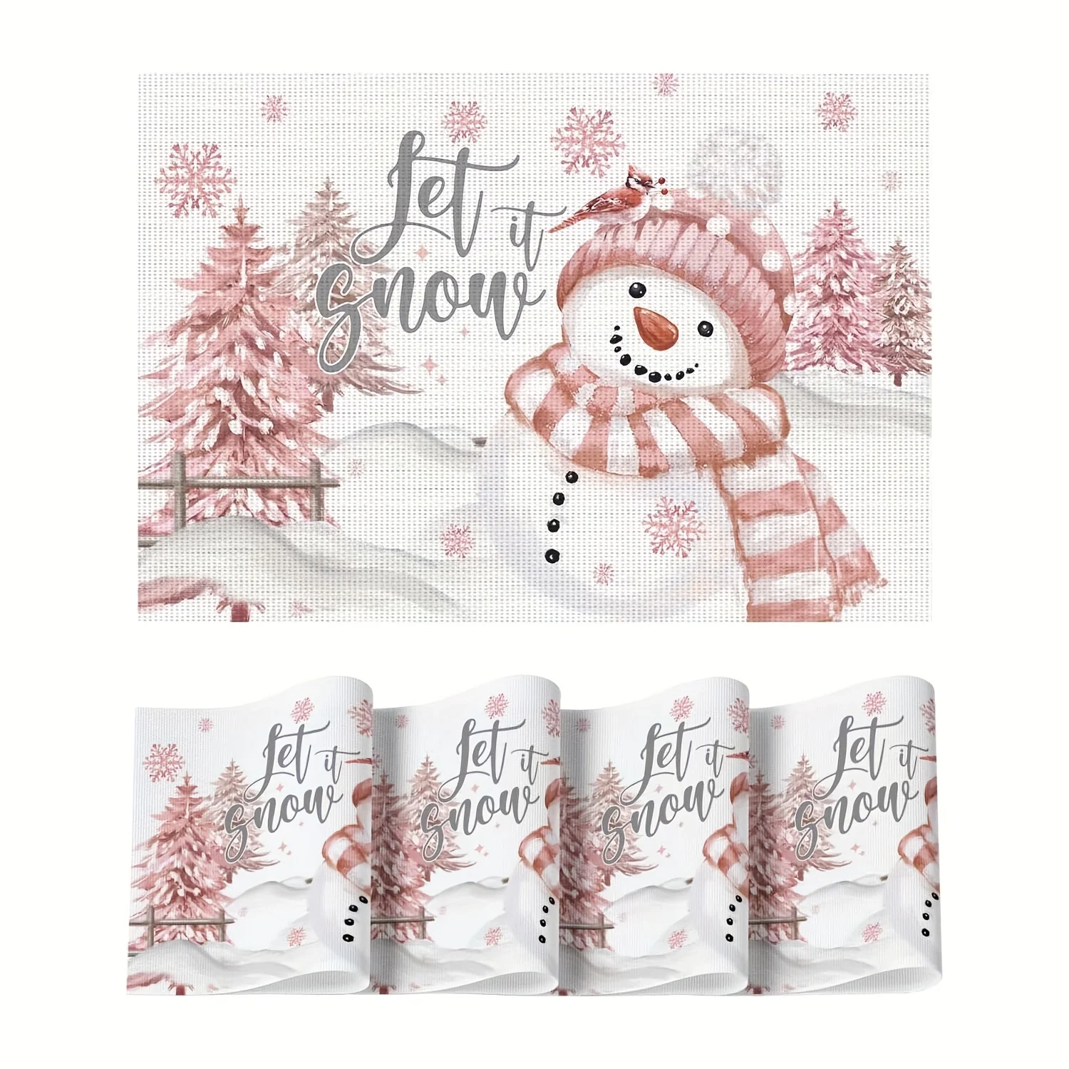 Cozy White Background Holly Leaves Red Berries And Colorful Glass Ball Ornaments Print Linen Placemat For Christmas Dining