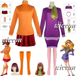 Velma Daphne Blake Costume Cosplay Adulto Femmina Ragazze Fantasia Travestimento Calzini TV Cosplay Halloween Gioco di ruolo Vestito