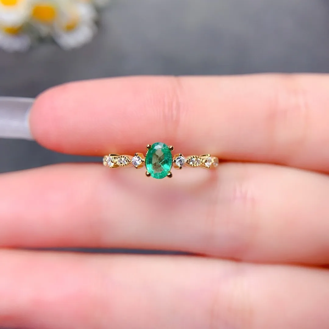 مجوهرات السيدات رشيقة الزمرد الطبيعي S925 الفضة الاسترليني الحلقة المثالية لأناقة اليومية وتصميم الحفلات الأسرية #6
