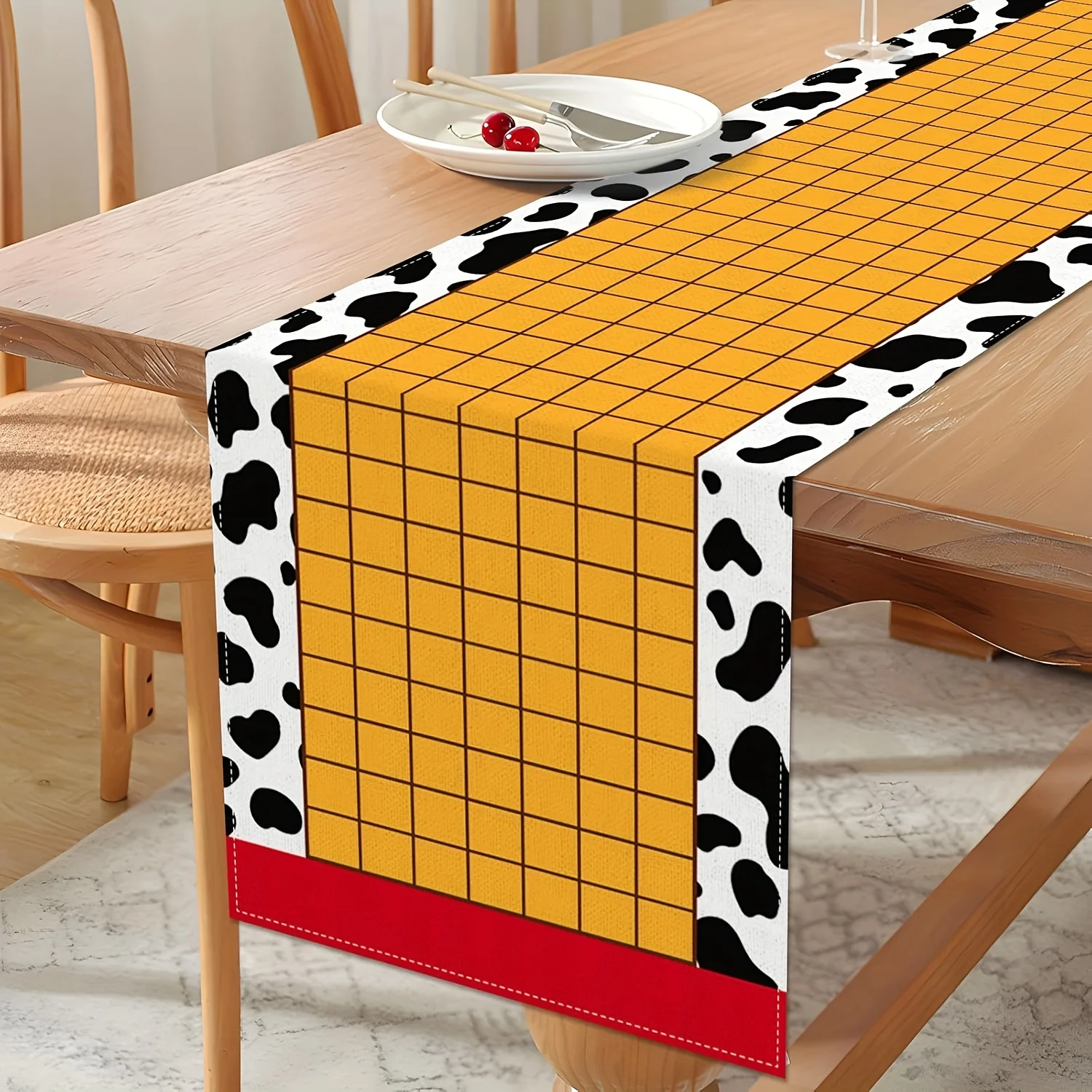 1pc, Cartoon-Themed Table Runner, Birthday Party Decoration with a Story Theme, Cow Design for Dining Room And Kitchen Decor