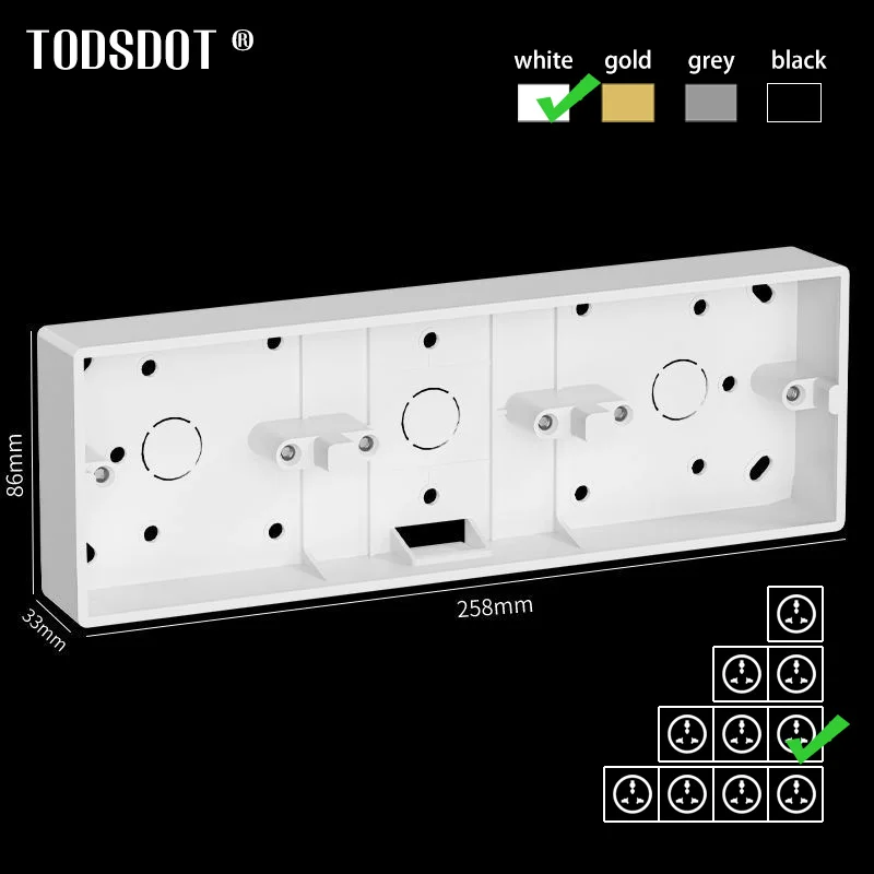 

Wall Surface Mount Triple Box Flame Retardant White | Black | Grey | Gold, Switch Socket Base Junction Box Wall Embedded 258 MM