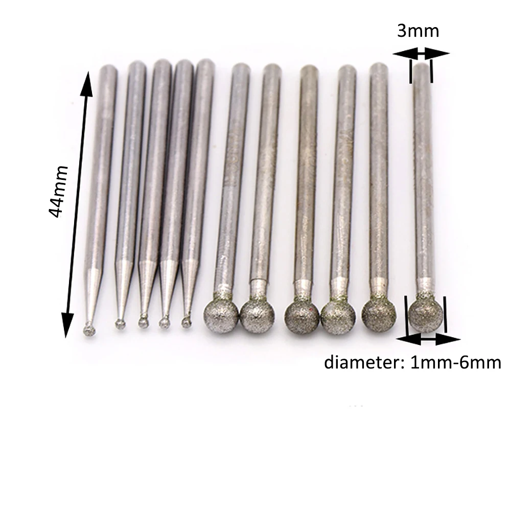 1/10 قطعة 1 مللي متر-6 مللي متر الكرة الماس و CBN رأس مطحنة لدغ نقطة 3 مللي متر عرقوب نحت لقم نحت ل اليشم الزجاج دريمل أدوات دوارة #2