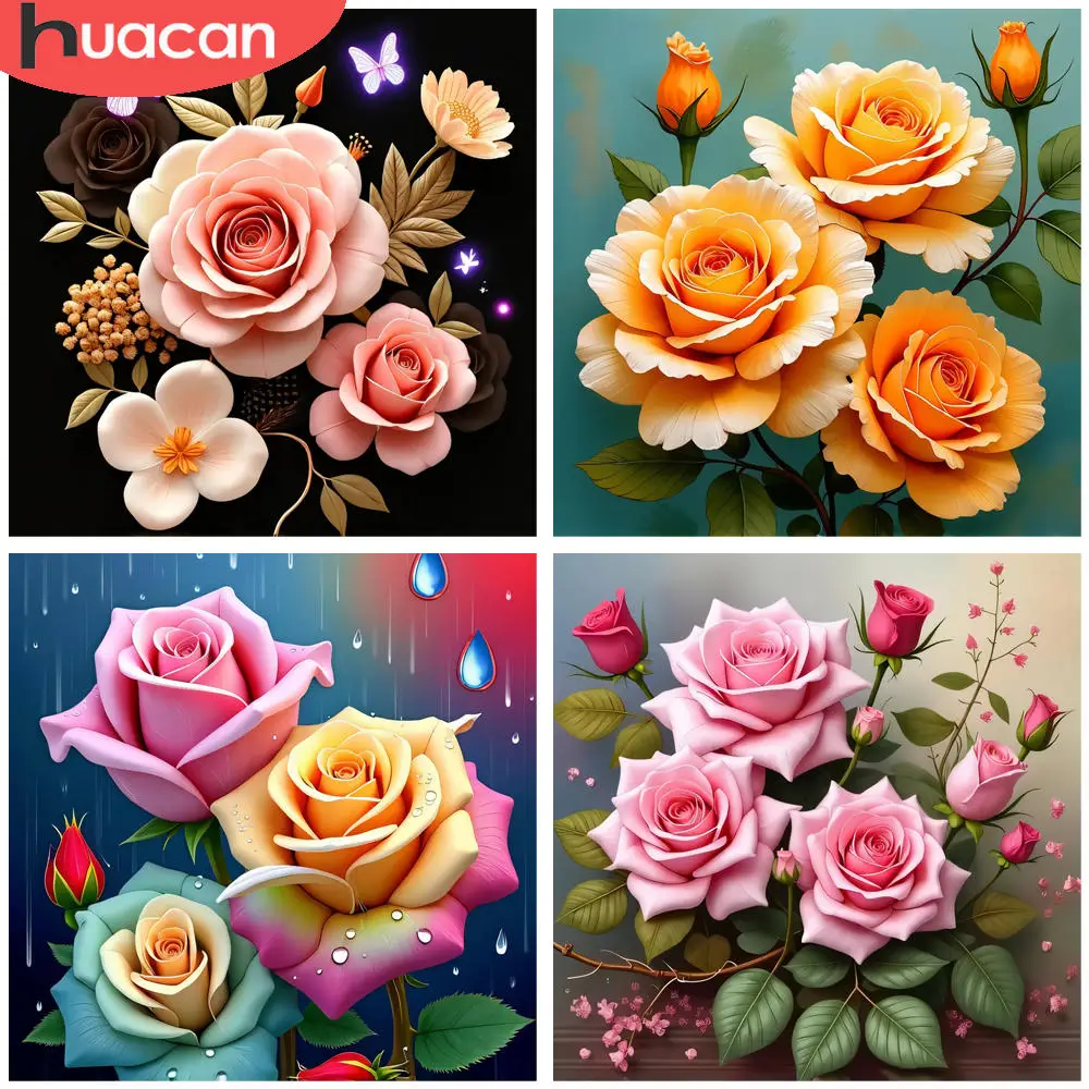 HUACAN Vollquadrat Rundes Diamantgemälde Kunst Blumen Schmetterling Harz Diamant Kunst Kit Elegante Blumen Glitzernde Perlen Wandkunst