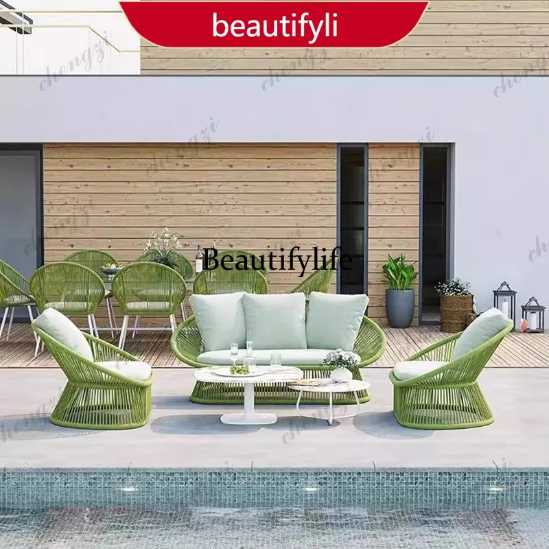 01A Outdoor rattan woven combination sofa, courtyard leisure, aluminum alloy waterproof sun-drying balcony, outdoor rattan chair