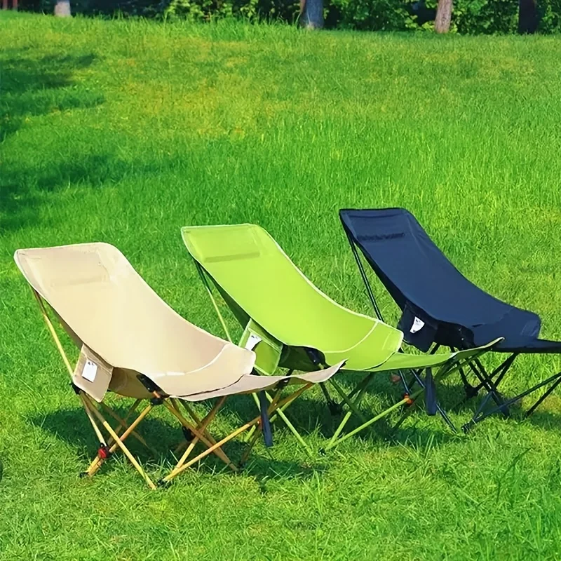 

3-Position Adjustable Outdoor Folding Chair - Portable Camping & Beach Lounge Chair with Picnic, Travel - Beige/Green/Black.