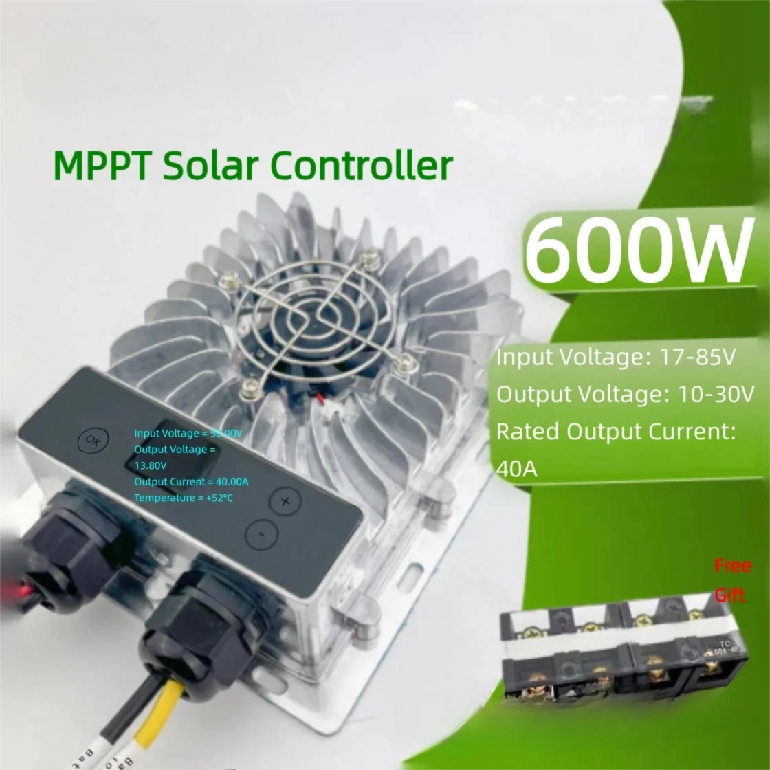 40A 600W Buck MPPT Solar Charge Controller 10-30V Adjustable LCD Display PV Charger for 12V 24V Lithium LiFePO4 Battery