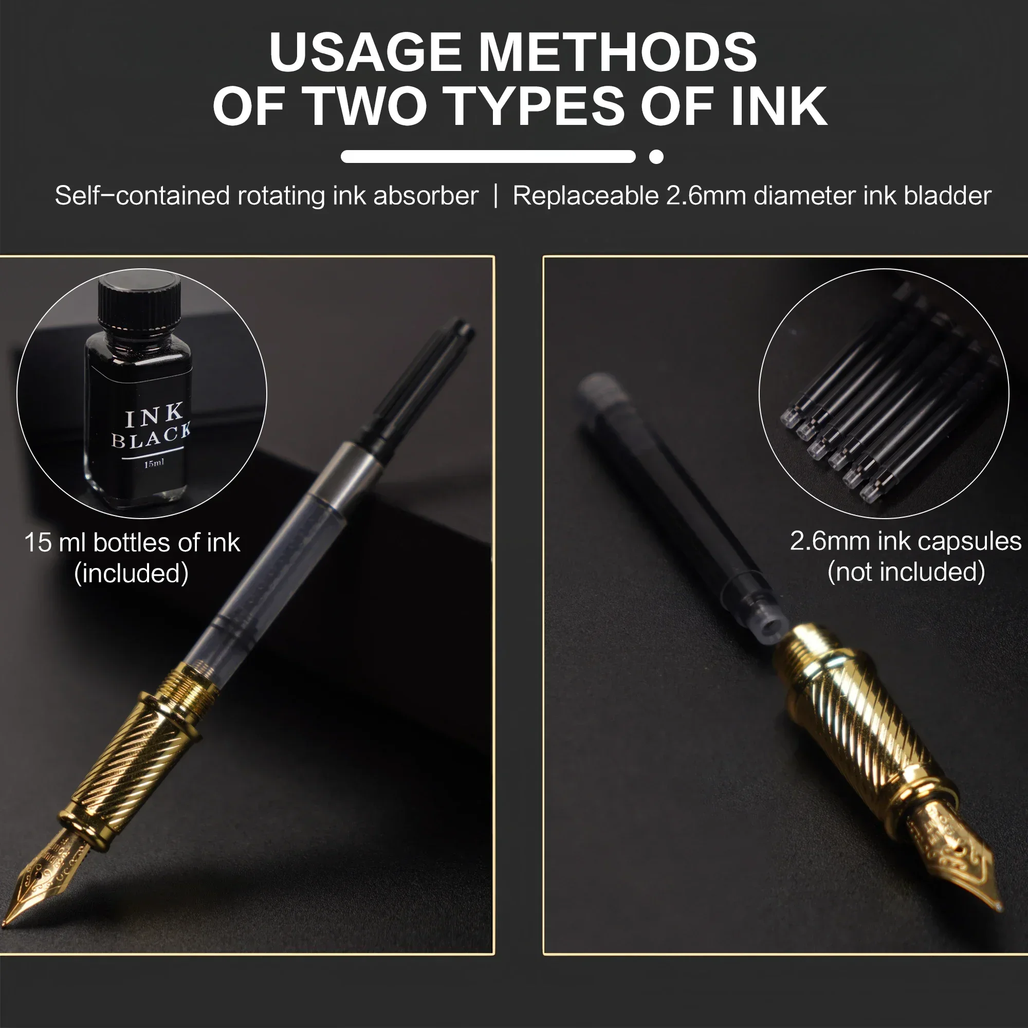 Exquisites Füllfederhalter-Set aus Kunstharz, mittlere Spitze, inklusive 15-ml-Tinte, Geschenkbox, perfekt zum Schreiben und Kalligraphie, glatter Tintenfluss