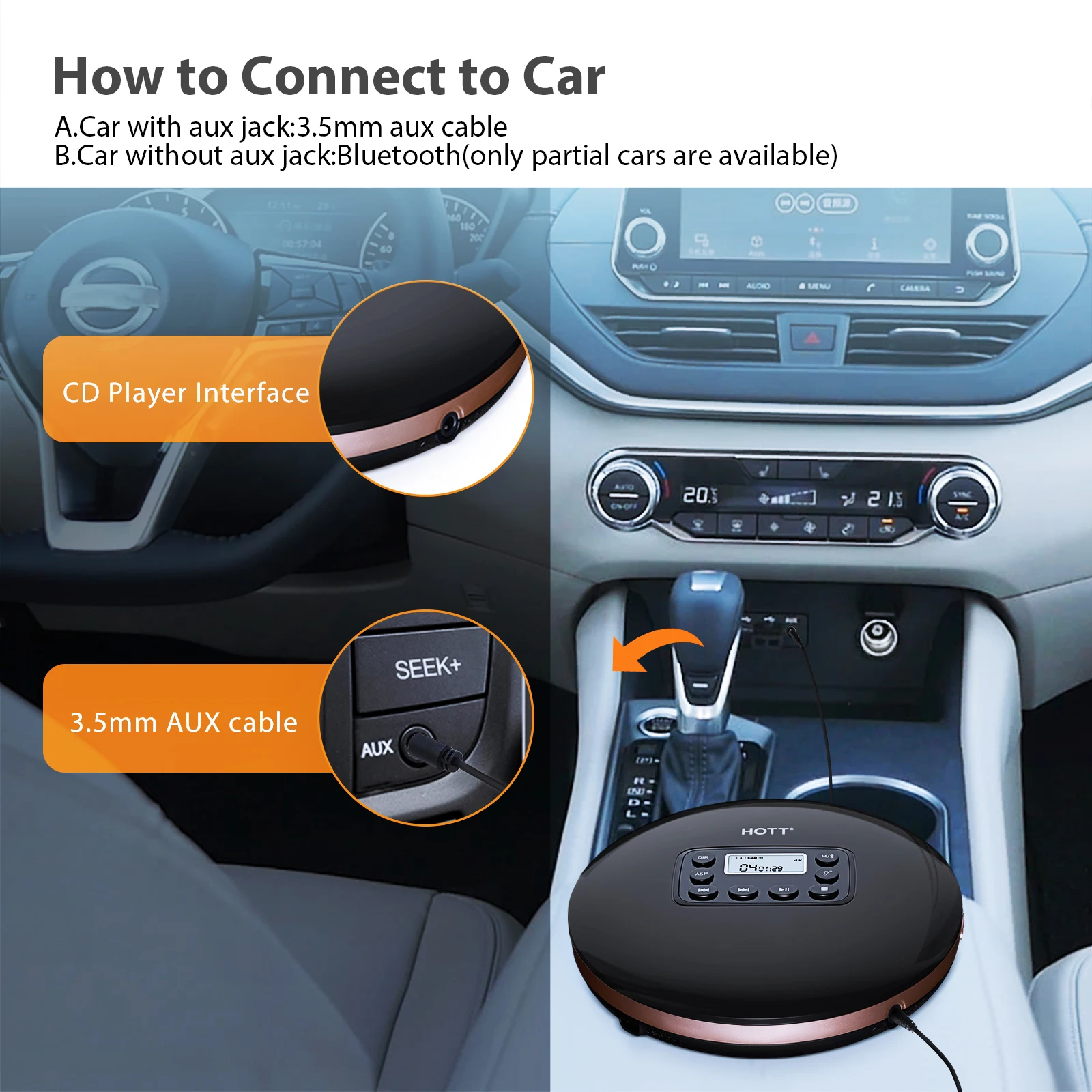 Lecteur CD portable, lecteur CD modèle CD711T avec radio Bt