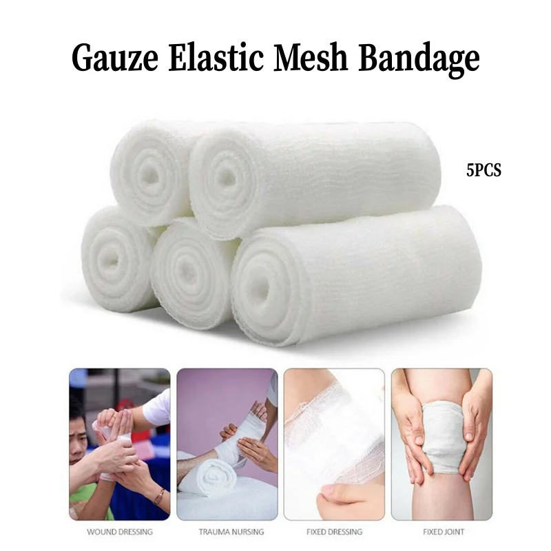 5 Roll Disposable Medical Sterile Elastic Bandage Gauze First Aid Wound Dressing Fixation Absorbent Cotton Bandage