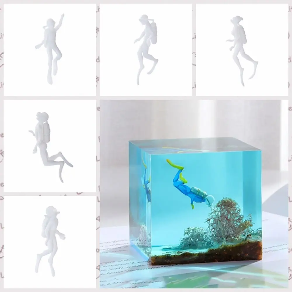 Decorative Diver Action Figures Model Unpainted 3D Diver Figurine Toys White Plastic Micro Landscape Diver Model Home