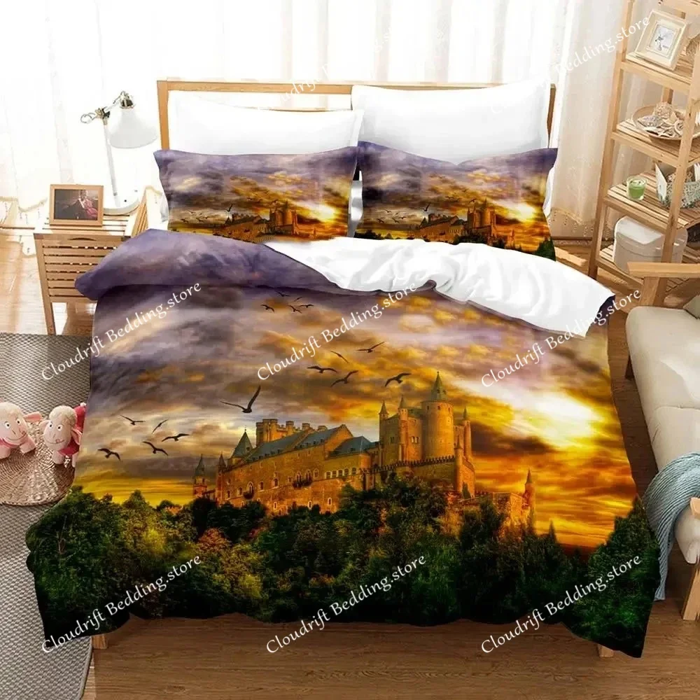 

Science Fiction Enchanted Castle Bedding Set Boys Girls Twin Queen Size Duvet Cover Pillowcase Bed Kids Adult Home Textileextile