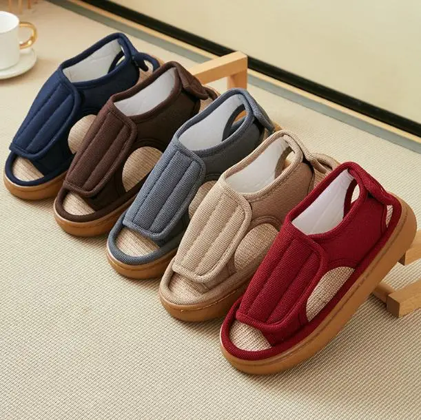 

Hook and Loop Post-Operative Foot Swelling Adjustable Large Opening Warm Plush Slippers Unisex Indoor Outdoor Casual Slippers