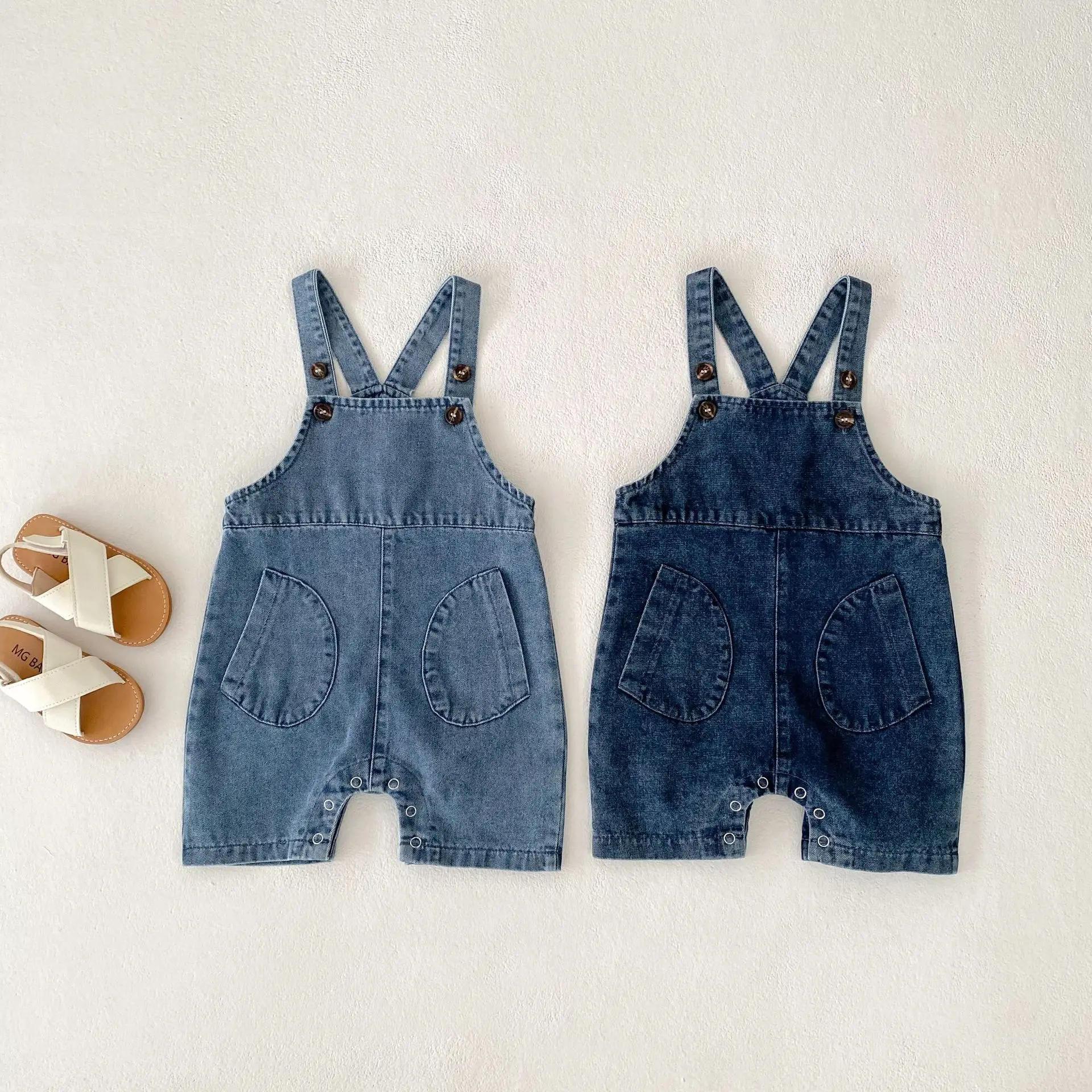 2026 Summer New Clothing for Infants Children Boys and Girls Strap Pants Baby Denim Pant Korean Short Romper