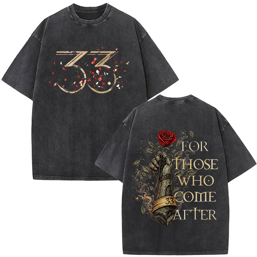 Game Clair Obscur Expedition 33 for Those Who Come After Washed T Shirts Men's Fashion Vintage Oversized Short Sleeve T-shirts