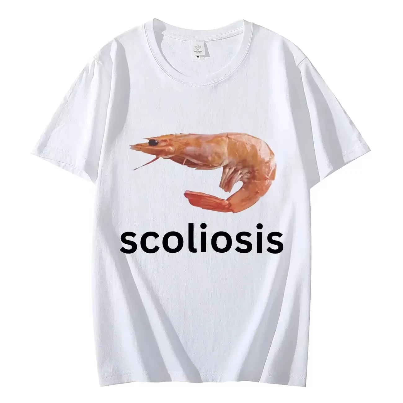 Shrimp with Scoliosis Graphic T Shirts Funny Curved Shrimp Meme T Shirt Seafood Humor Tee Cotton Short Sleeve Round Neck Tops
