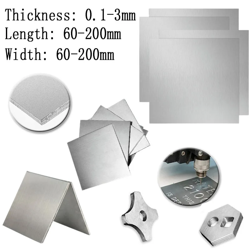Plat Baja Tahan Karat 304 60x60mm 100x100mm 150x150mm 200x200mm Ketebalan 0.1-3mm Lembaran Logam Datar Poles dan Disikat untuk Kerajinan DIY