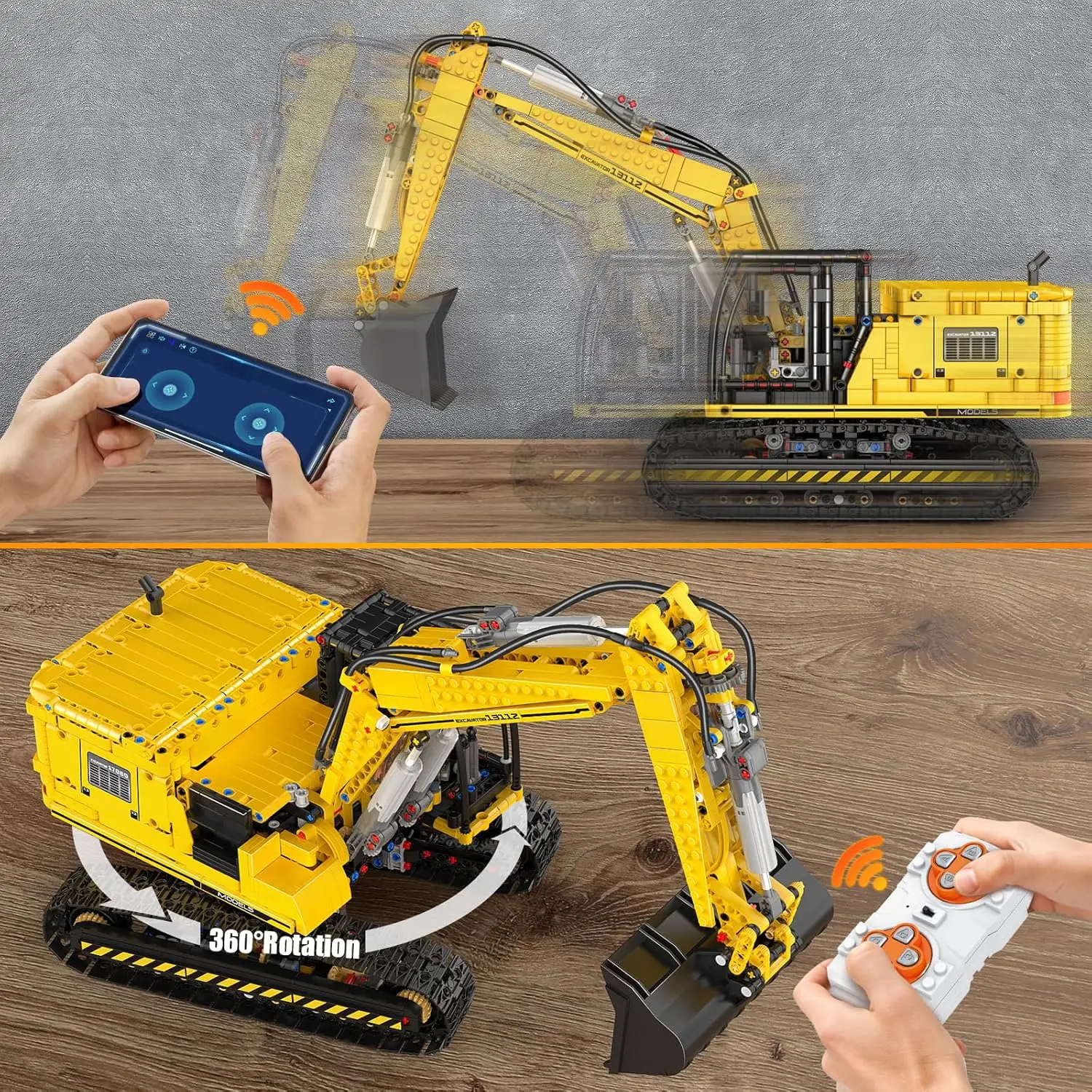 RC-Bagger-Technik-Bausteine für Jungen im Alter von 8–14 Jahren, Bautechnik-Spielzeug mit APP-Fernbedienung, Gebäude-T