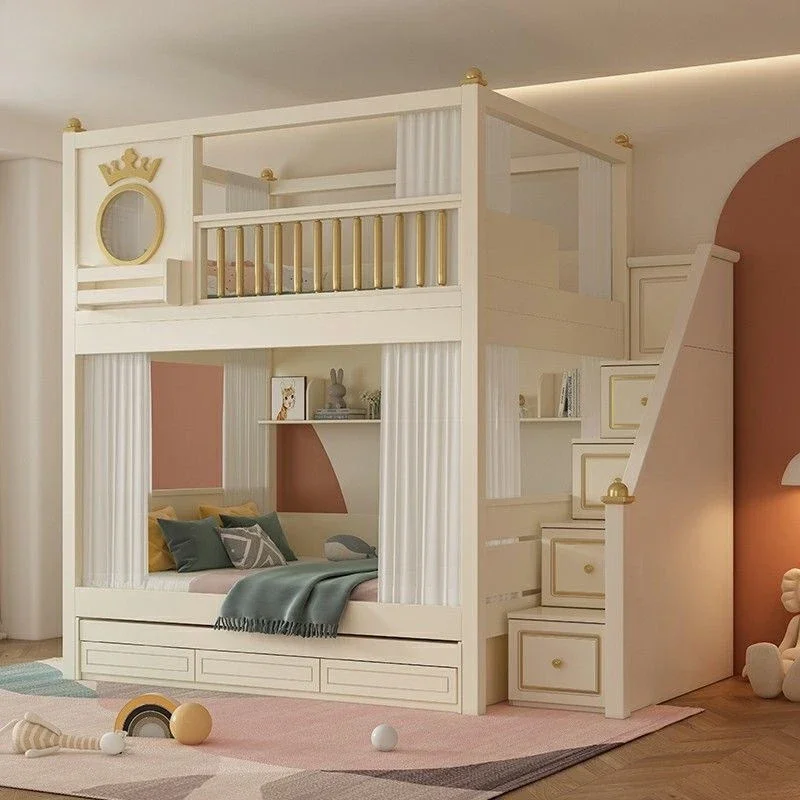 Upper and lower Same width children's high and low beds Small apartment bunk beds Two-layer lower bunk High guardrail