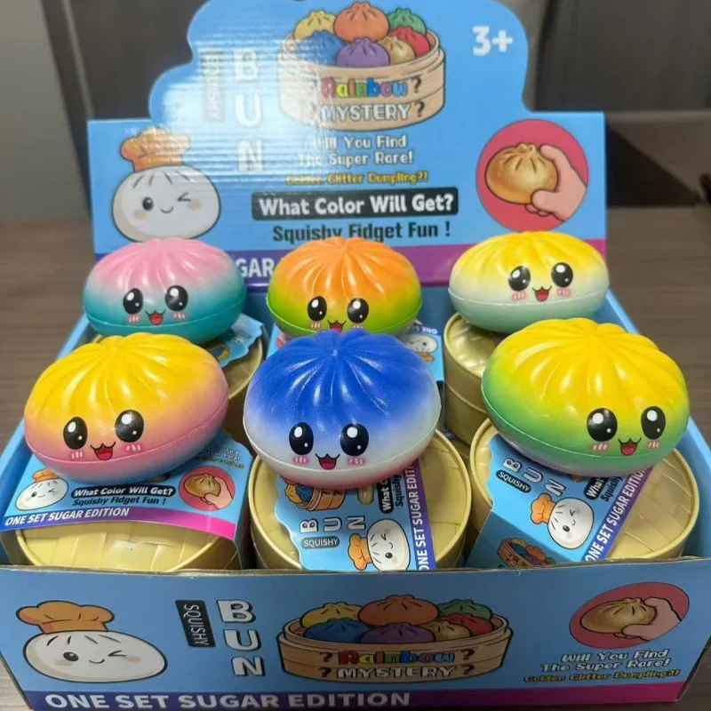 12PCS Slow Rising Steamed Bun Squishy Stress Buster Soft Simulation Baozi with Bamboo Steamer Sensory Fidget for Anxiety Relief