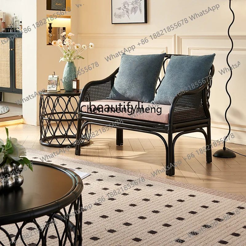 أريكة مزدوجة من الخيزران بالكامل لغرفة المعيشة المنزلية، أريكة من الخيزران بحافة، أريكة قماشية للإقامة المنزلية #3