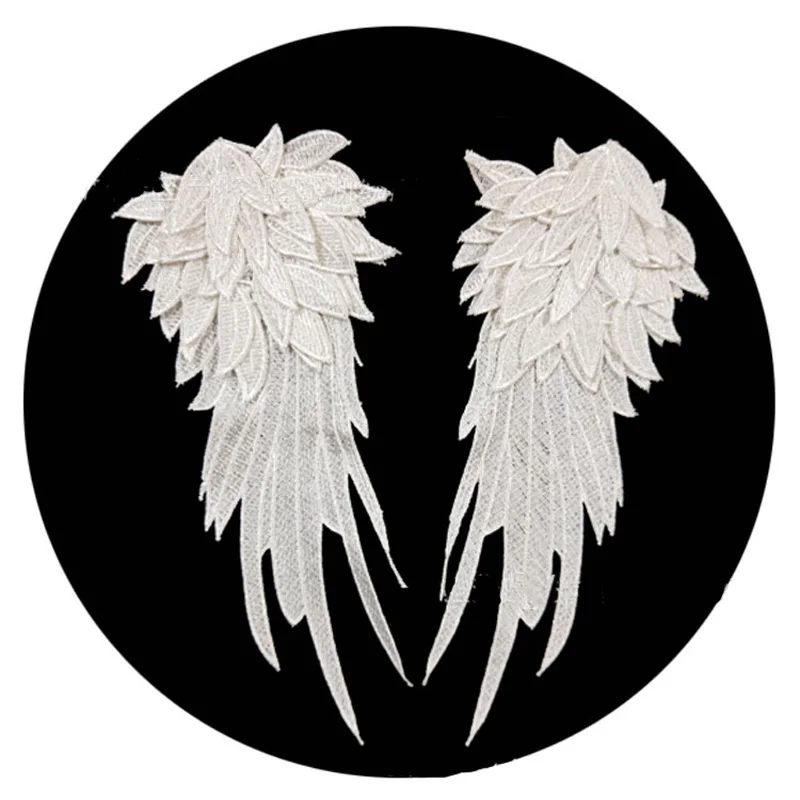 1Pair Lace Black White Angel Wings 3D Polyester Embroidery Patches Sewing Cosplay Accessories for Dress 2 Sizes Halloween Gift