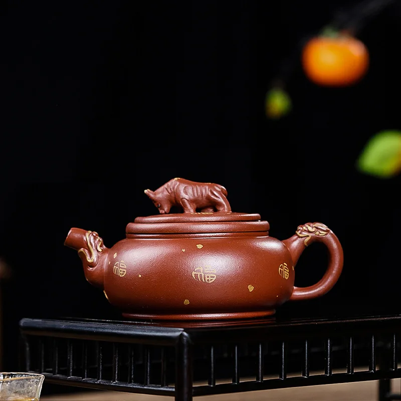 

Yixing original mine bottom trough green handmade purple clay teapot twisted Qiankun tea pot craftsman makes teapot lid rotatabl