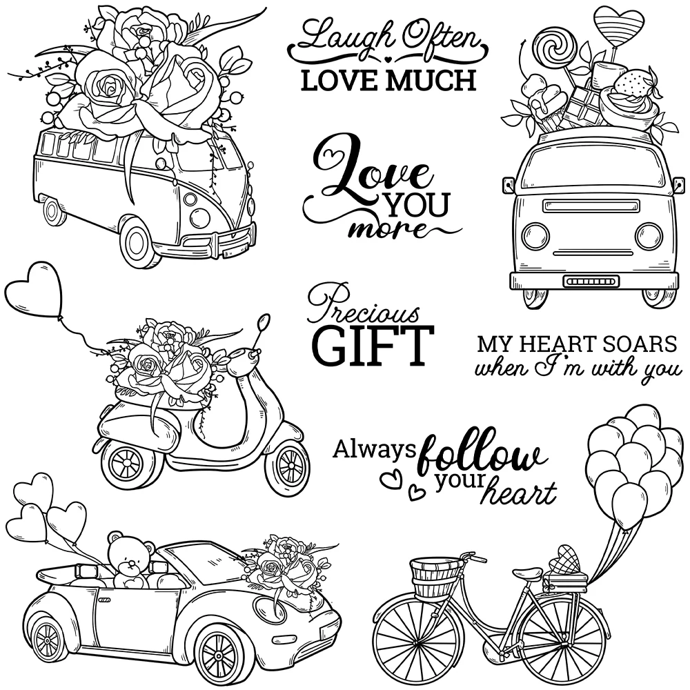 Mangocraft Love Roses & Heart Balloon Car Clear Stamps Valentine\'s Day DIY Scrapbooking Supplies Silicone Stamp For Cards Albums