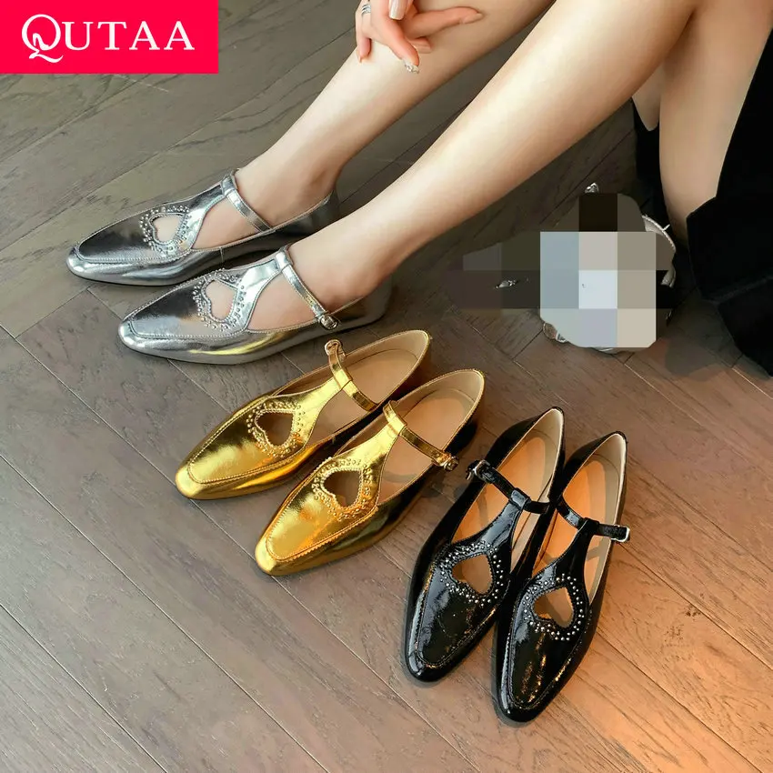 

QUTAA 2024 Women Flats Genuine Leather Round Toe Buckle Strap Casual Working Spring Summer Shoes Woman Size 34-39