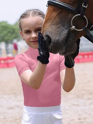 Girls Equestrian Short Sleeves Tops Women Summer Zipper Horse Riding T-Shirts Sports Base Layer Equestrian Competition Show Top