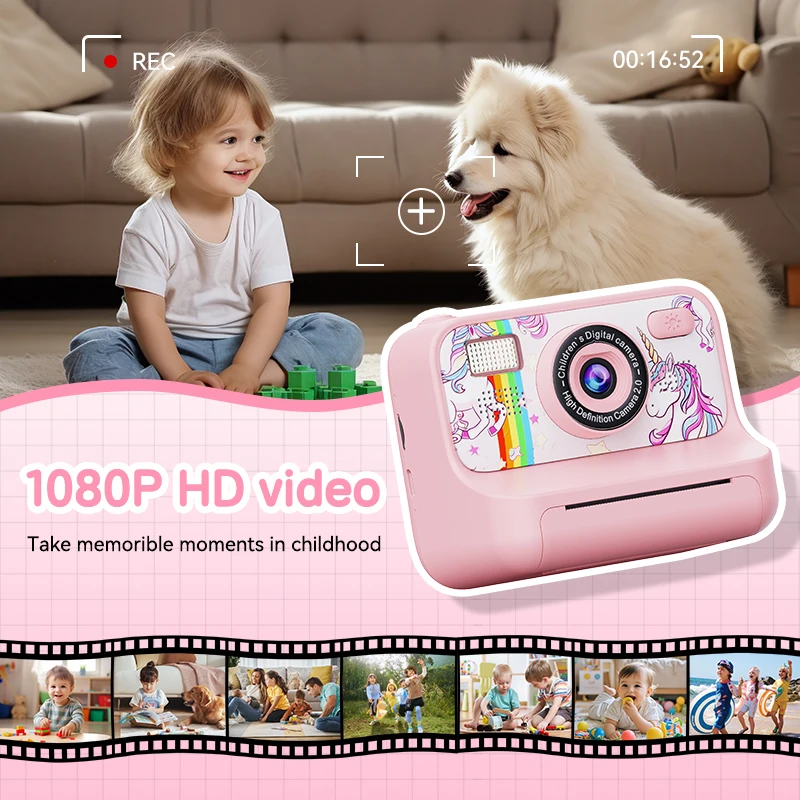 Summer 4000w Pixels Dual Lens 2.4inch 16X Zoom Kids Camera Instant Print Kids Camera for Kids for ages 3-12 Girls Boys Giftskids