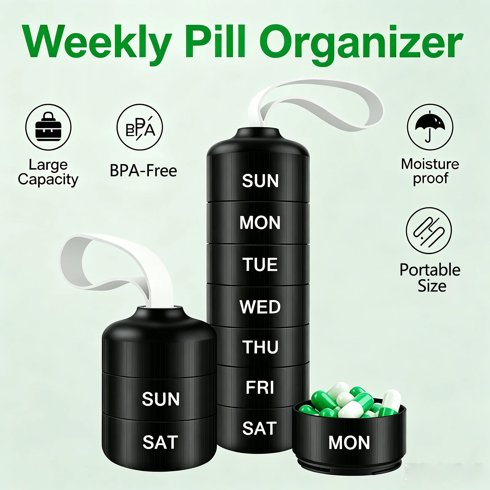 Premuim Pill Organizer Portable Travel Weekly Pill Case for Vitamins Fish Oil Supplements Large Capacity Medicine Container