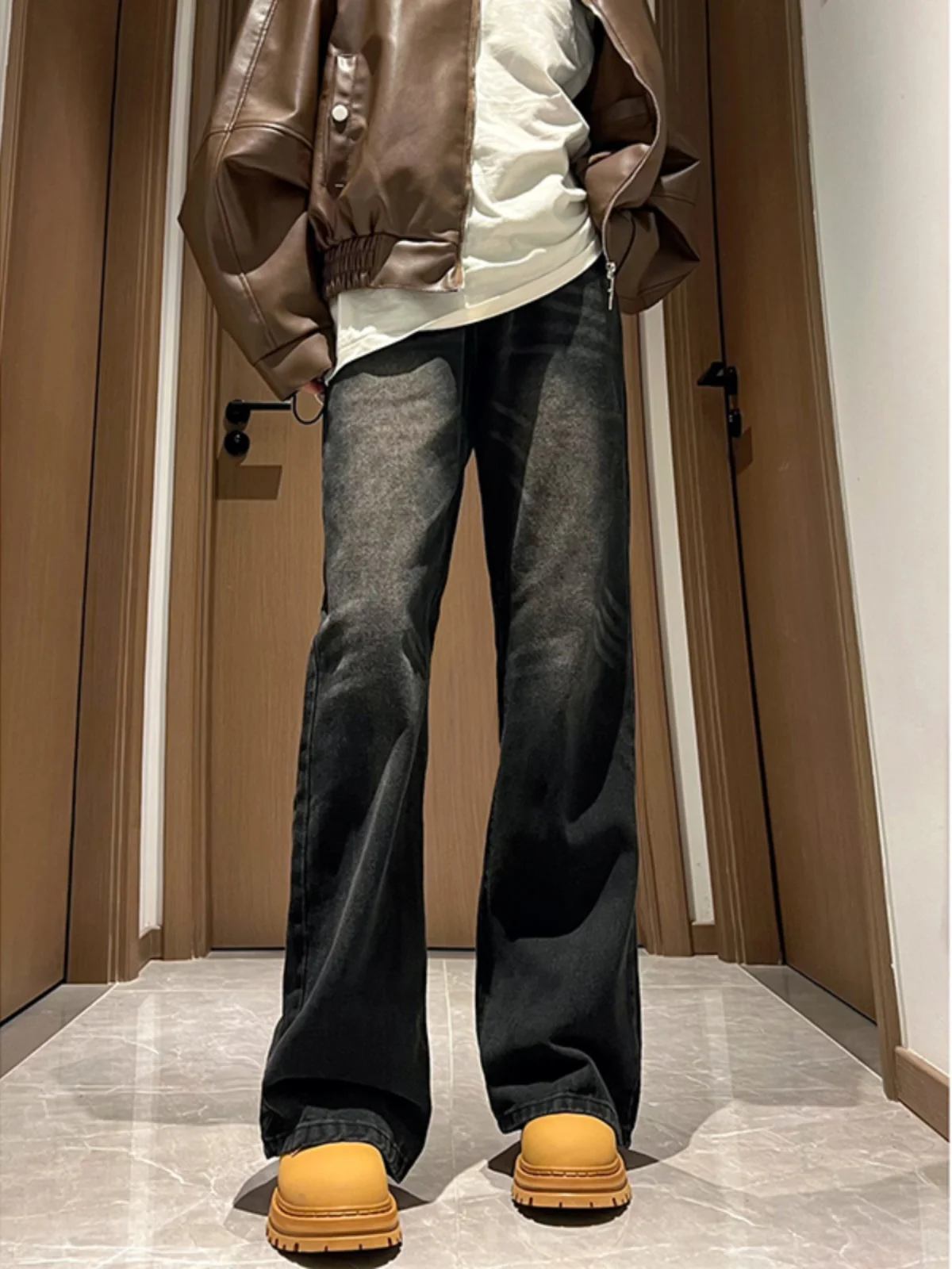 

Мужские джинсы American Sle Soft Denim с высокой талией, прямые, свободные, в уличном стиле, модные, молодежные, повседневные, длинные брюки