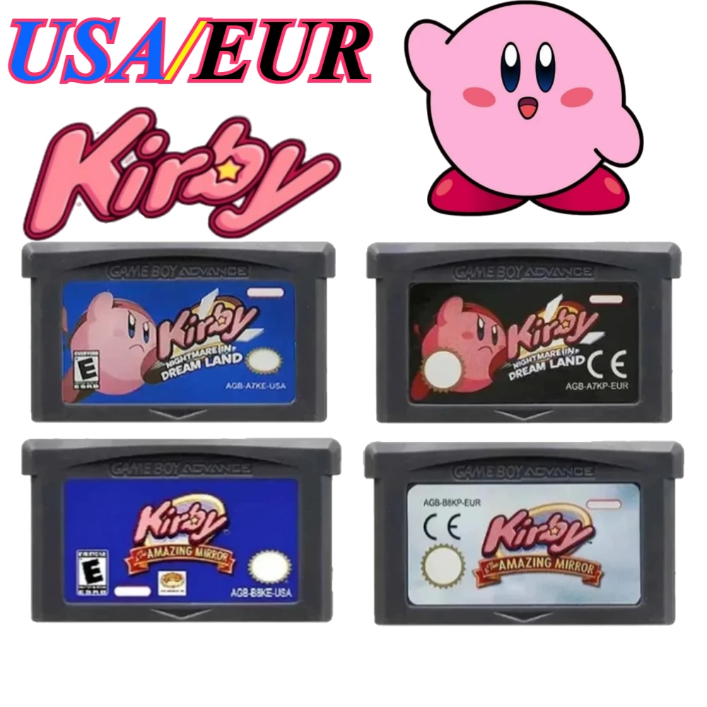 USA/EUR Kirby Game Cartridge 32-Bit Video Game Console Card  English Version  Amazing Mirror Nightmare in Dream Land for GBA NDS