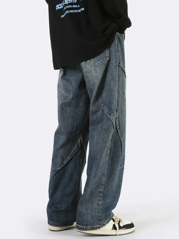 Y2K الدنيم السراويل الرجال المرقعة الجينز واسعة الساق فضفاض الشارع الشهير شارع العليا خمر لوحة غير المتماثلة فضفاضة تناسب بنطلون #5