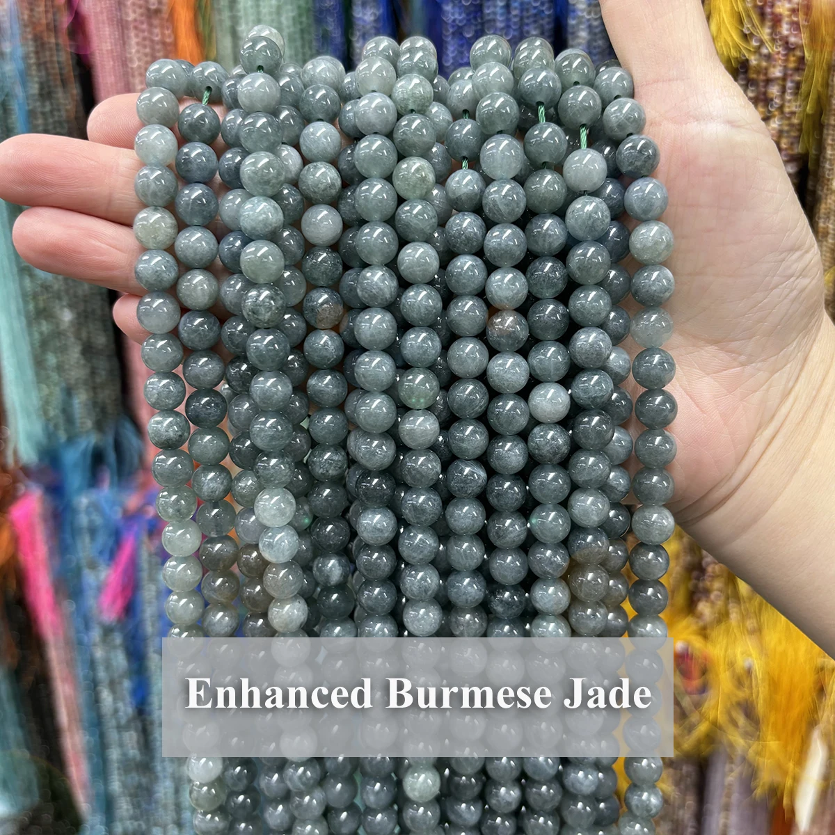 Natural Enhanced Burmese Jadeite Bead 6 8 10mm Grade A Loose Natural Stone Bead Making Bracelet Necklace DIY Jewelry Accessories